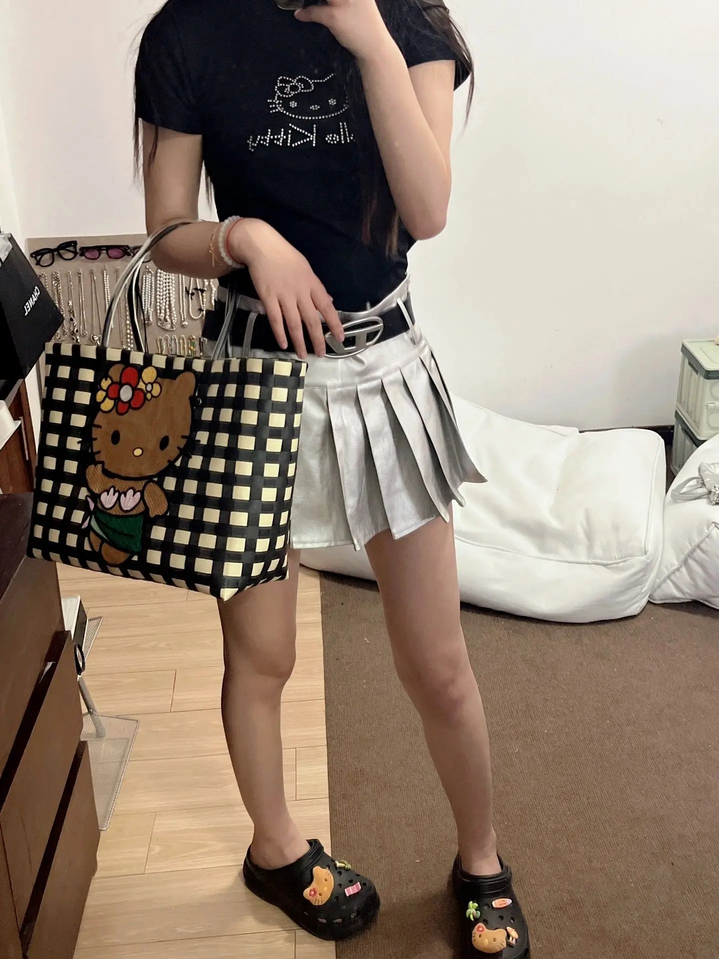 New Hello Kitty Handheld Woven Bag Fashion High Quality Girls' Beach Bag Cartoon Large Capacity Multifunctional Women's Handbag My Store