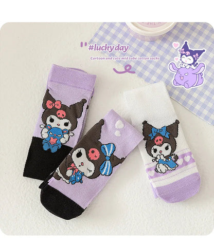 3 Pairs Spring and Summer Cartoon Anime Hello Kitty Pattern Girls Over knee Socks Cotton Comfortable and Soft Casual Girls Socks My Store