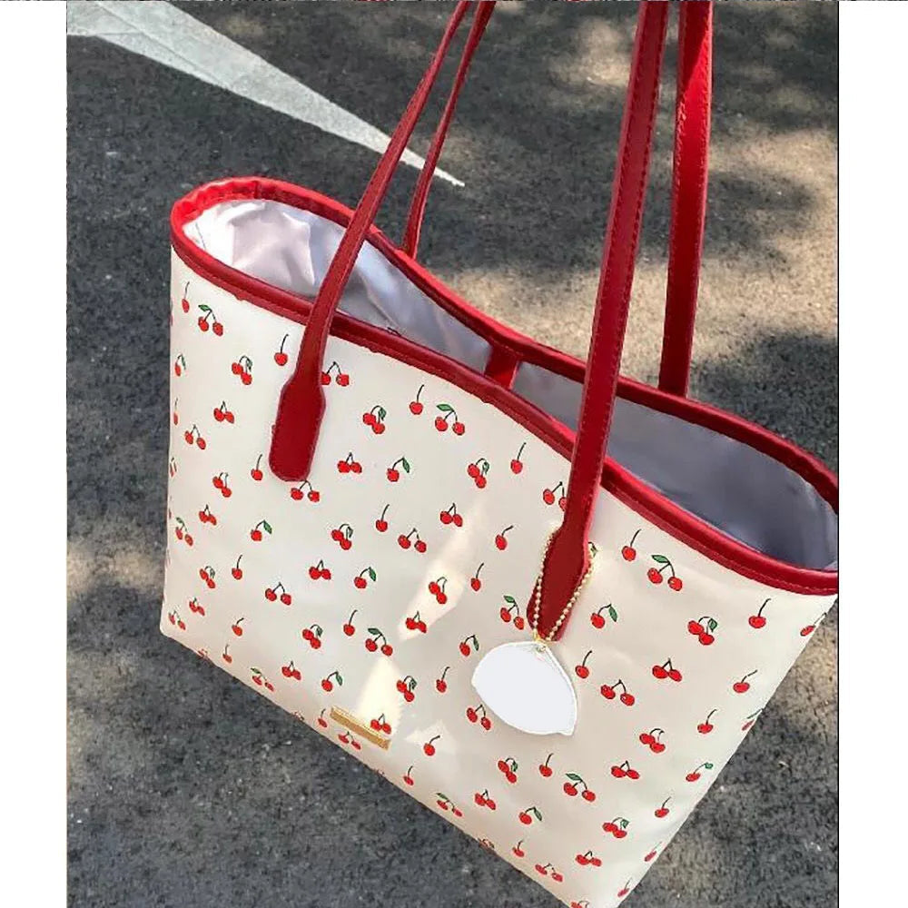 Fashion Cherry Tote Bag Popular Cute Cartoon Women Shoulder Bag New Trend Large Capacity Commuter Bag Student Laptop Bag Handbag My Store