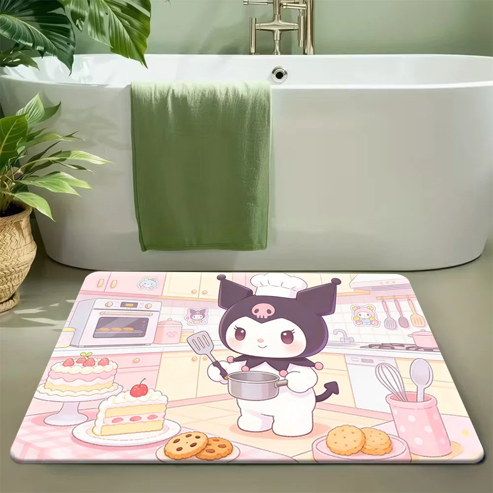 Hello Kitty Kawaii Doormat 2D Flat Print Black Pink Bow Pattern Non-Slip Absorbent Floor Mat for Christmas Entryway Home Decor My Store