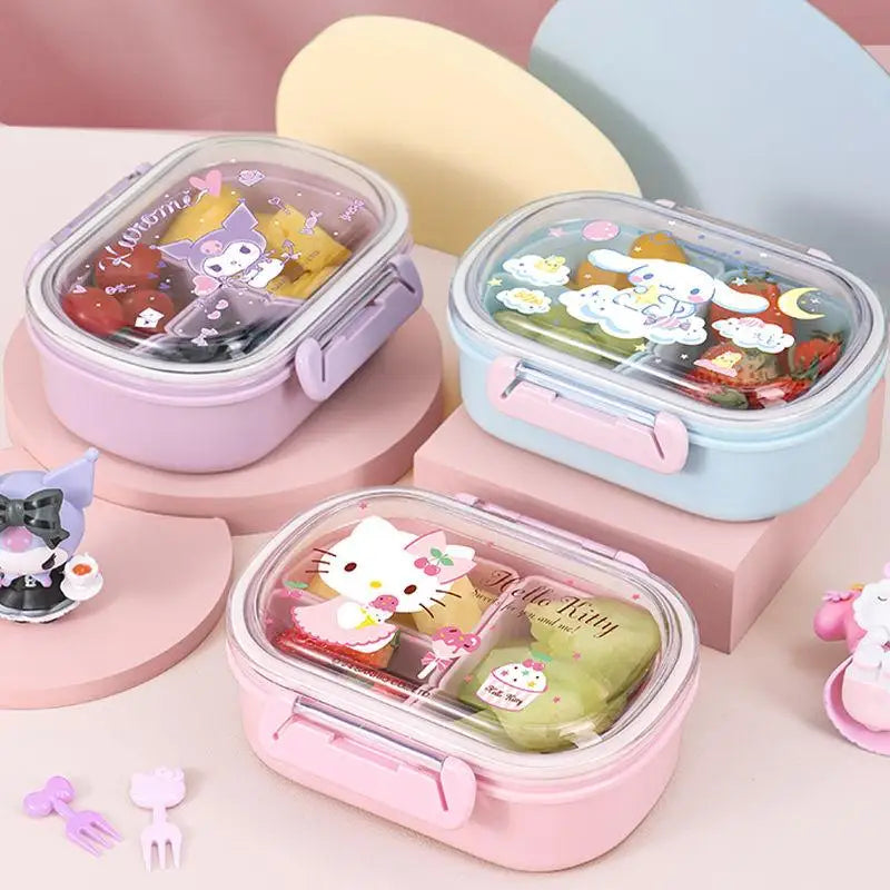 580Ml Sanrio Bento Box Kawaii Hello Kitty Cinnamoroll Kuromi Large Capacity Student Portable Separated Fruit Preservation Box My Store