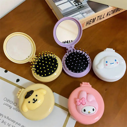 Hello kitty Kuromi My melody cute cartoon foldable comb mirror one-piece creative student portable dormitory make-up mirror My Store