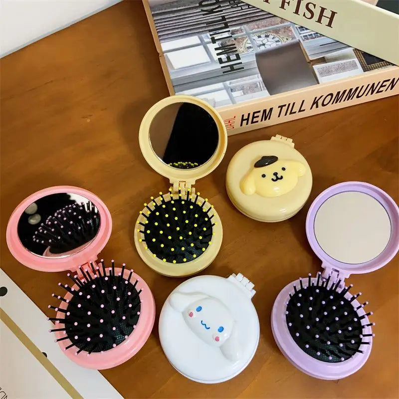 Hello kitty Kuromi My melody cute cartoon foldable comb mirror one-piece creative student portable dormitory make-up mirror My Store