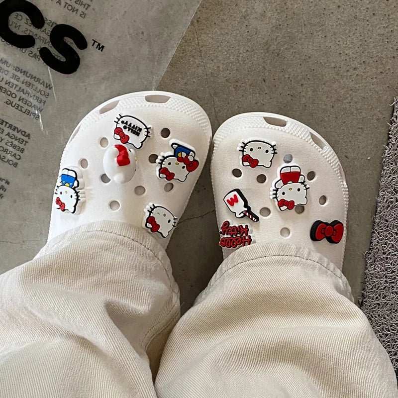 10pcs/Set Hello Kitty Bowknot DIY Sandal Charms Sweet Cute Cartoon PVC Garden Shoes Buckle Accessories Party Gifts My Store