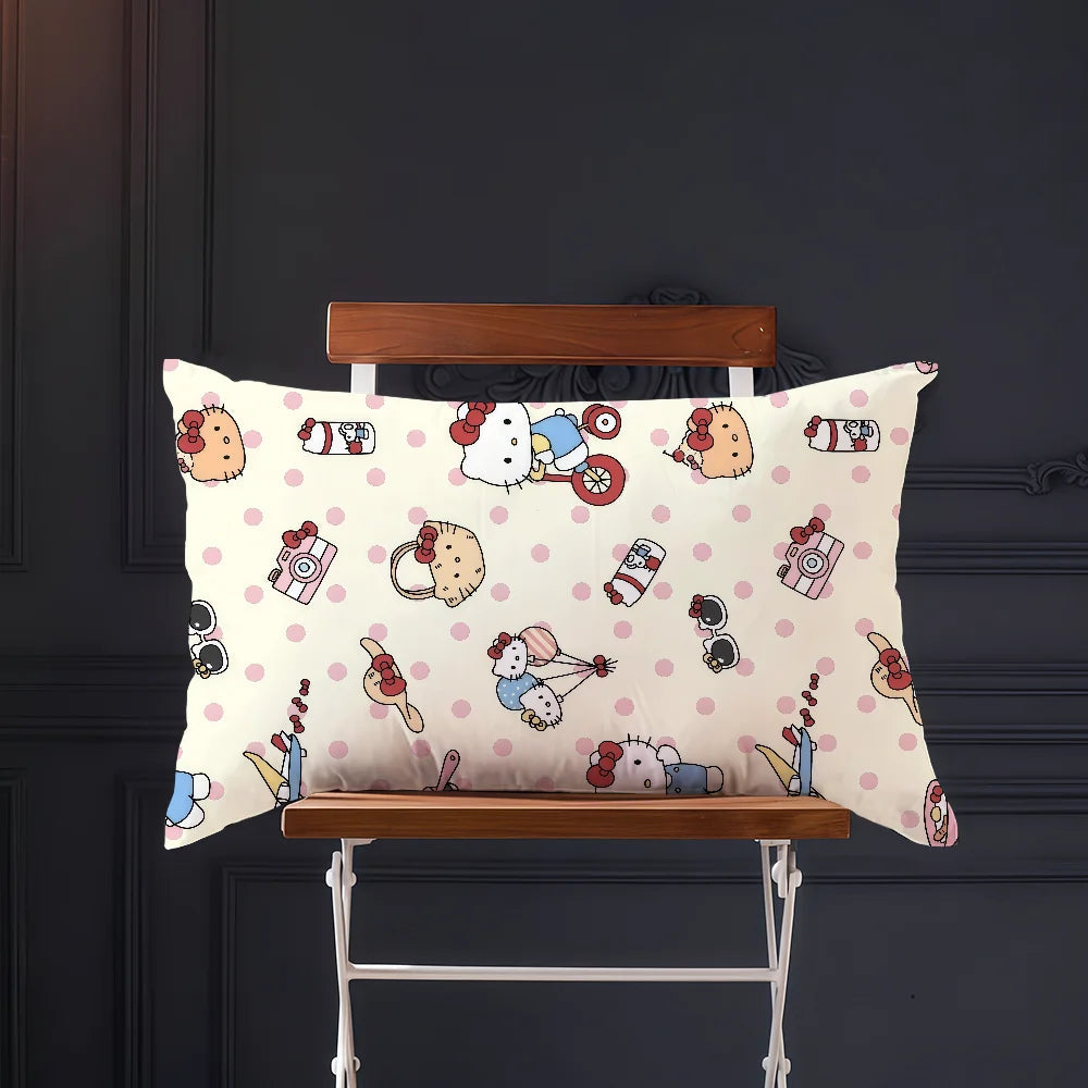 pink Tiling Pattern cushion cover Rectangle Pillow Cover bow Hello kawaii Home Sofa living Room k-Kitty Coffee Shop Pillowcase My Store