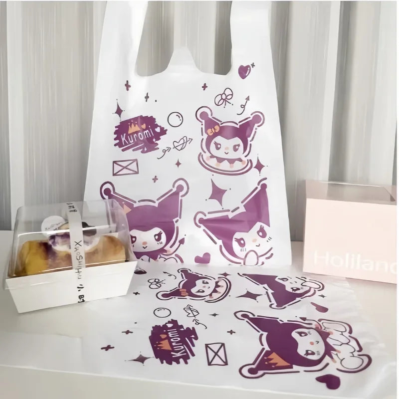 100Pcs Anime Hello Kitty Cinnamoroll Doggie Bag Cute Cartoon Printing Portable Plastic Storage Tote Bag For Girls My Store
