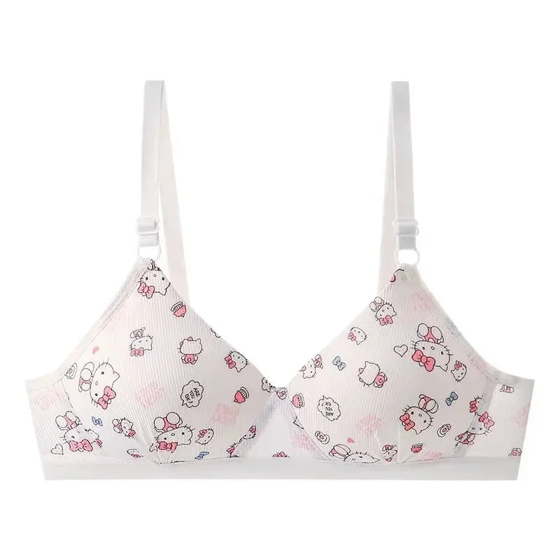 Kawaii Hello Kitty Lingerie Set Cartoon Bra Briefs Women Underwear Soft Comfortable Breathable Wireless Push Up Bra Girl Panties My Store