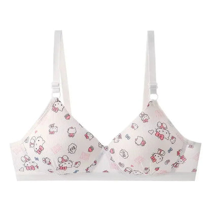 Kawaii Hello Kitty Lingerie Set Cartoon Bra Briefs Women Underwear Soft Comfortable Breathable Wireless Push Up Bra Girl Panties My Store