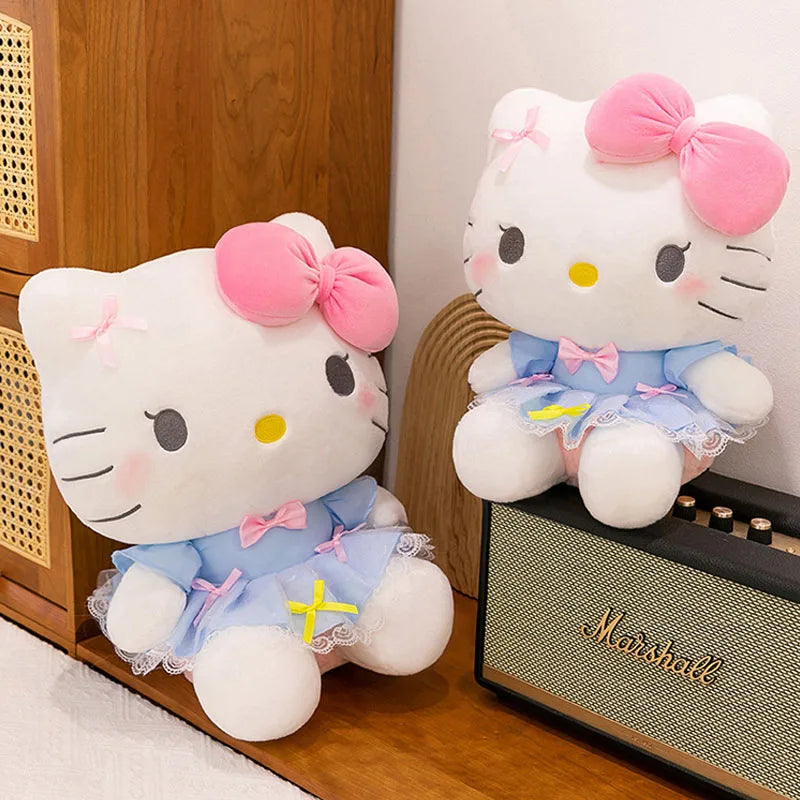 New Style Hello Kitty Plush Toy Big Pink Bow Blue Lace Dress Stuffed Doll Soft Plushie For Kids Girls Birthday Gift Room Decor My Store