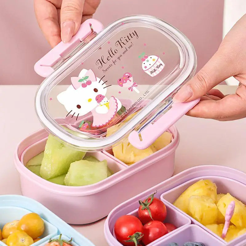 580Ml Sanrio Bento Box Kawaii Hello Kitty Cinnamoroll Kuromi Large Capacity Student Portable Separated Fruit Preservation Box My Store