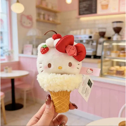 Anime Hello Kitty cosplay ice cream cone shape cartoon plush doll keychain PP cotton stuffed doll kawaii pendant gift My Store