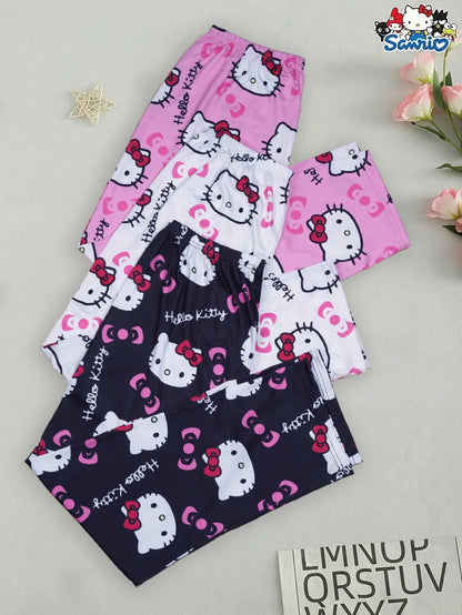 [Hello Kitty Pajama Pants] 3pcs Sanrio Hello Kitty Women's Pajama Pants | Anime Cartoon Couple Sleepwear Trousers, Leisure Home My Store