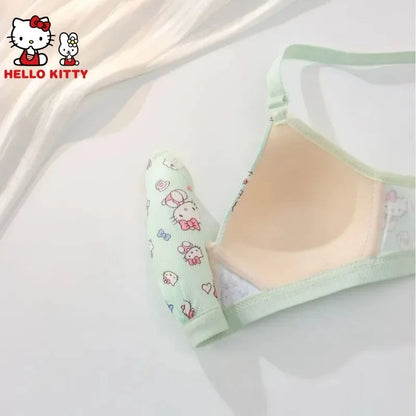 Kawaii Hello Kitty Lingerie Set Cartoon Bra Briefs Women Underwear Soft Comfortable Breathable Wireless Push Up Bra Girl Panties My Store