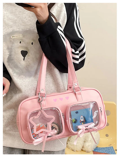 New Niche Design Women's Bow Harajuku Cute Ita Bag JK Uniform Ulzzang Shoulder Bag for Girls Y2K Cartoon Handle Bag My Store