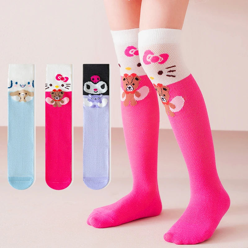 3 Pairs Spring and Summer Cartoon Anime Hello Kitty Pattern Girls Over knee Socks Cotton Comfortable and Soft Casual Girls Socks My Store