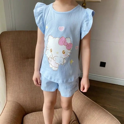 Sanrio Hello Kitty Summer new trendy girls cartoon 2PC fashion short-sleeved T-Shirt home clothes sweet suit children's clothing My Store