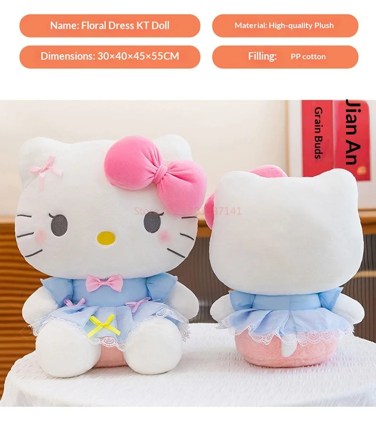 New Style Hello Kitty Plush Toy Big Pink Bow Blue Lace Dress Stuffed Doll Soft Plushie For Kids Girls Birthday Gift Room Decor My Store