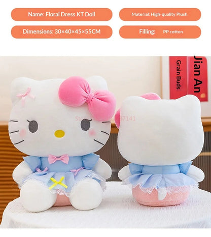 New Style Hello Kitty Plush Toy Big Pink Bow Blue Lace Dress Stuffed Doll Soft Plushie For Kids Girls Birthday Gift Room Decor My Store