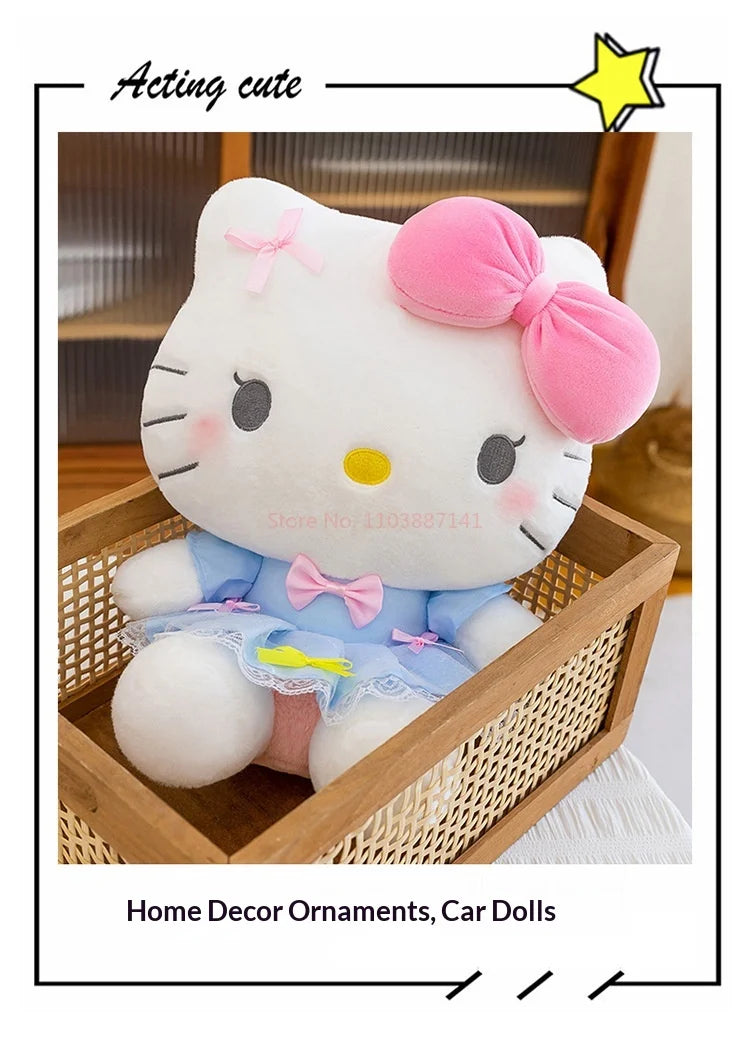 New Style Hello Kitty Plush Toy Big Pink Bow Blue Lace Dress Stuffed Doll Soft Plushie For Kids Girls Birthday Gift Room Decor My Store