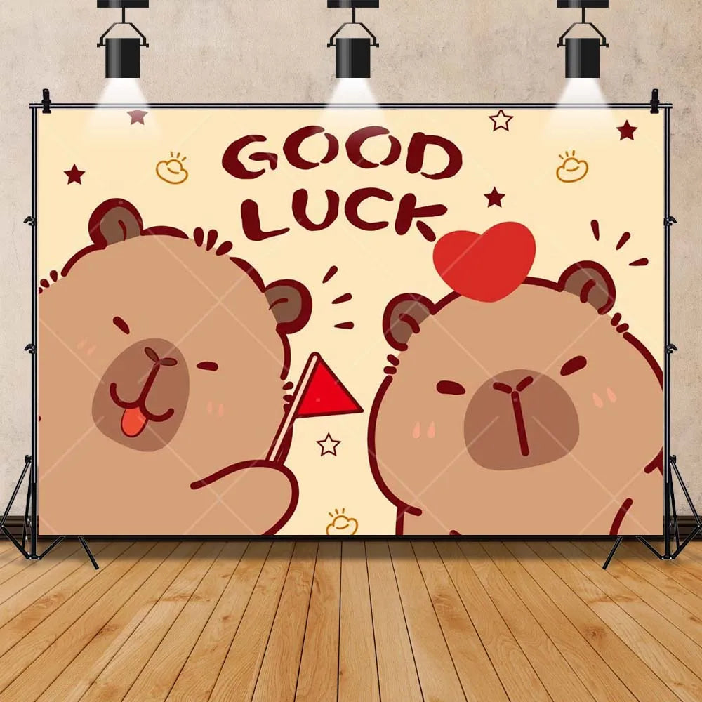 Cartoon cute capybara good luck photography background customizable children's first birthday decoration photo studiophoto props My Store