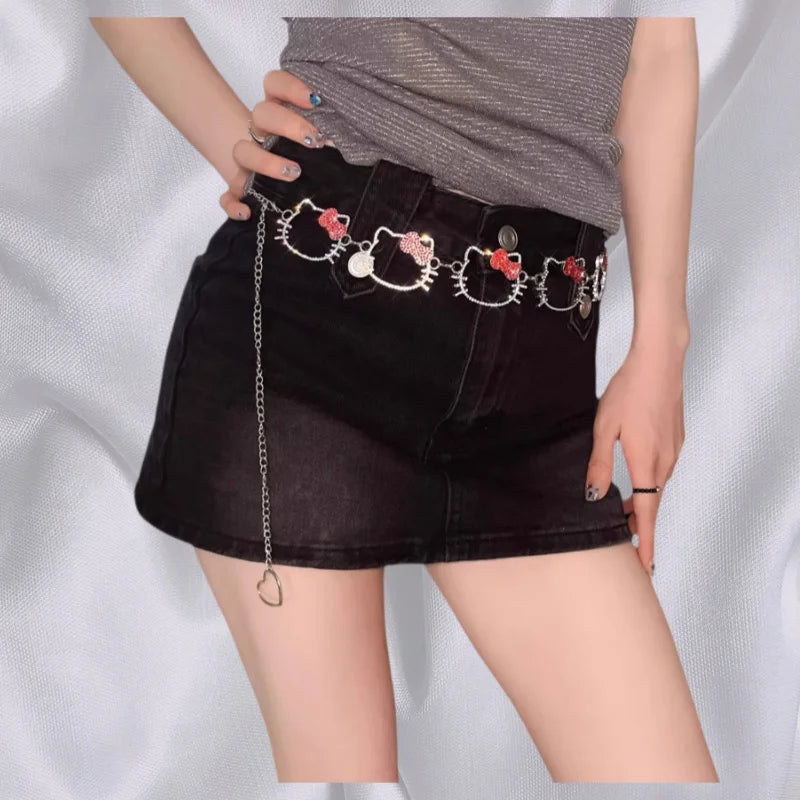 Y2K Cartoon Pattern Hello Kitty Metal Full Diamond Waist Chain Sexy Belt Sweater Chain Girls Clothing Accessories Special Gift My Store