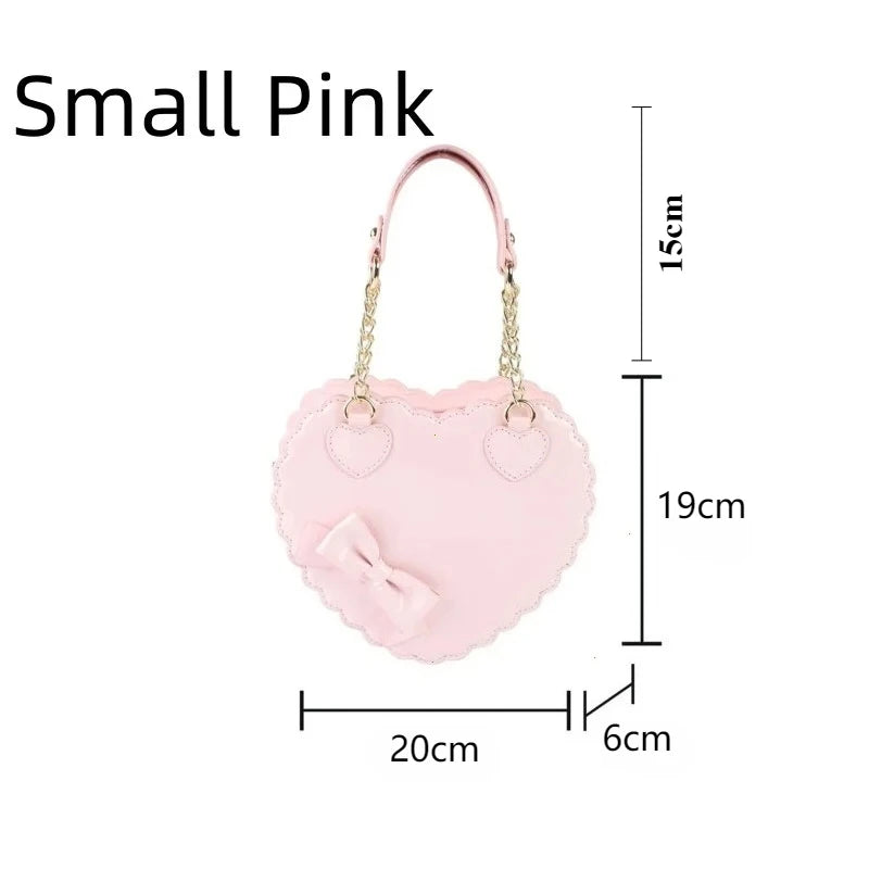 Japanese Lolita Handbag Bow-knot Cookie Heart-shaped Shoulder Bag Highquality Pu Zipper Wallet Brand Design Simple Crossbody Bag My Store
