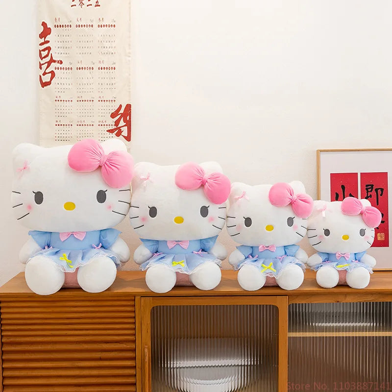 New Style Hello Kitty Plush Toy Big Pink Bow Blue Lace Dress Stuffed Doll Soft Plushie For Kids Girls Birthday Gift Room Decor My Store