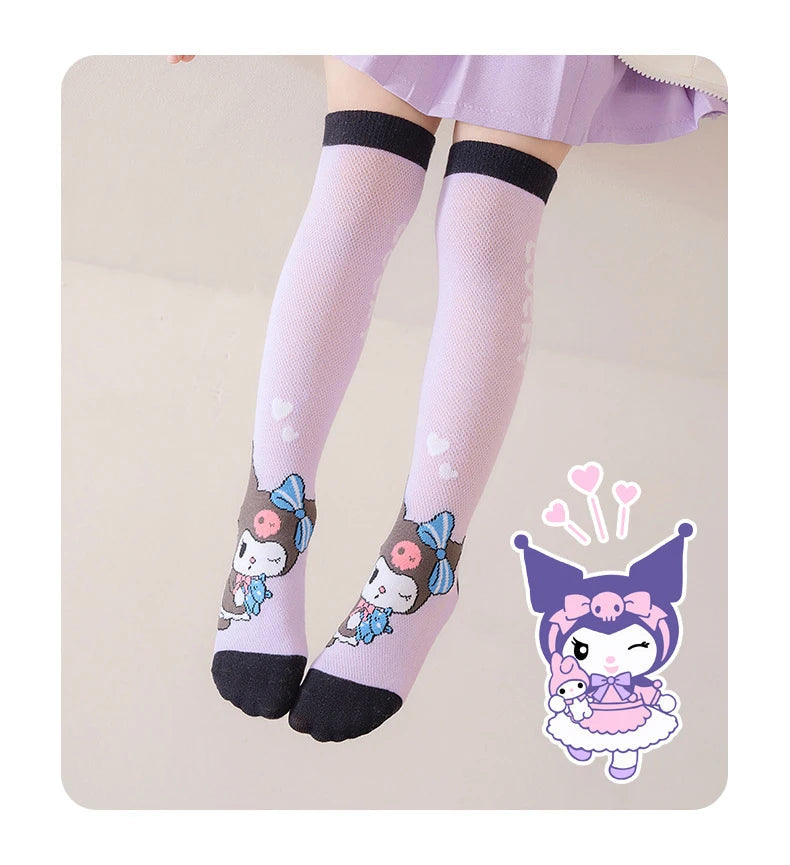 3 Pairs Spring and Summer Cartoon Anime Hello Kitty Pattern Girls Over knee Socks Cotton Comfortable and Soft Casual Girls Socks My Store