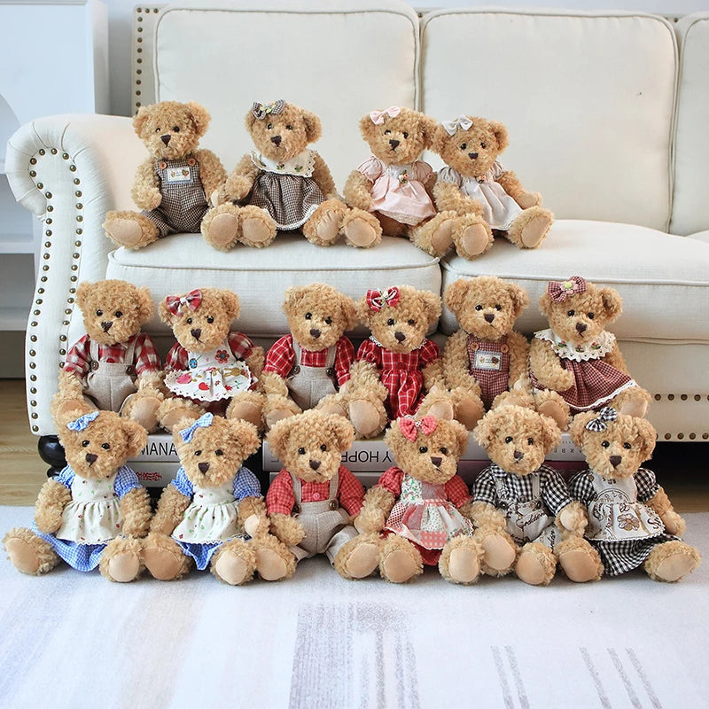 2pcs/lot 26cm Lovely Couple Teddy Bear Peluche Toys Kawaii Dress Bear Dolls Stuffed Soft Toy for Girls Baby Girlfriend Gifts My Store