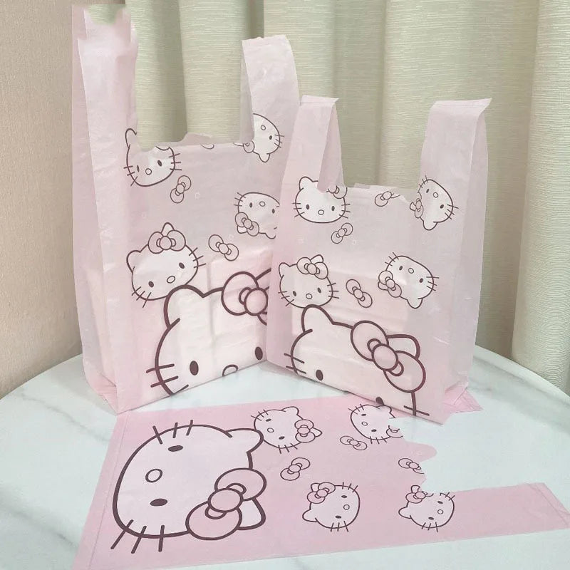 Cute Cartoon Kawaii Hello Kitty Cat Pattern Portable Bin Bag Vest Bag Plastic Bag Pink Tote Bag Storage Bag Household Waste Bag My Store