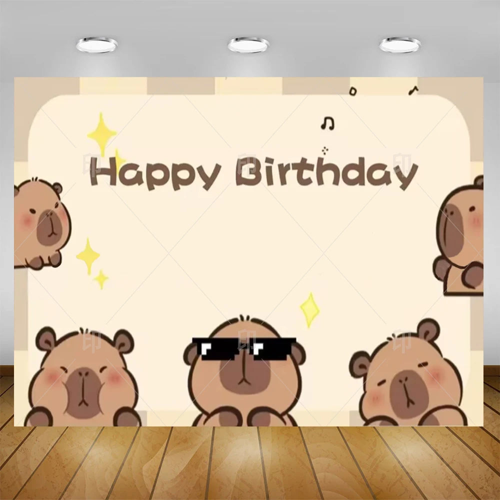 Cartoon cute capybara good luck photography background customizable children's first birthday decoration photo studiophoto props My Store