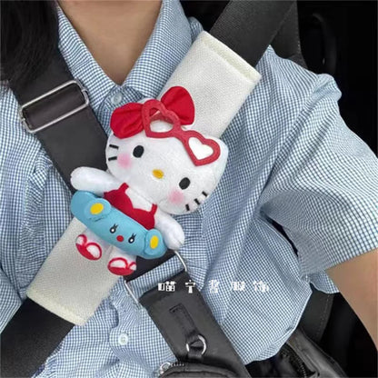 Sanrios Car Accessories Seat Belt Anime Kitty Cat Shoulder Cover Cute Cartoon Animals Protection Seat Belt Padding Pad Cushion My Store