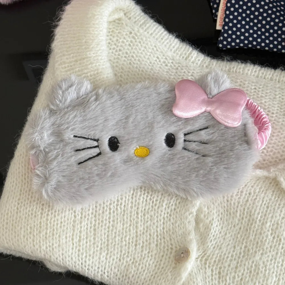Plush Cartoon Cat Cute Sleep Kt Kuromi Mask Light Blocking Eye Protection For Girls Soft Fluffy Sleeping Travel Napping Eye Mask My Store