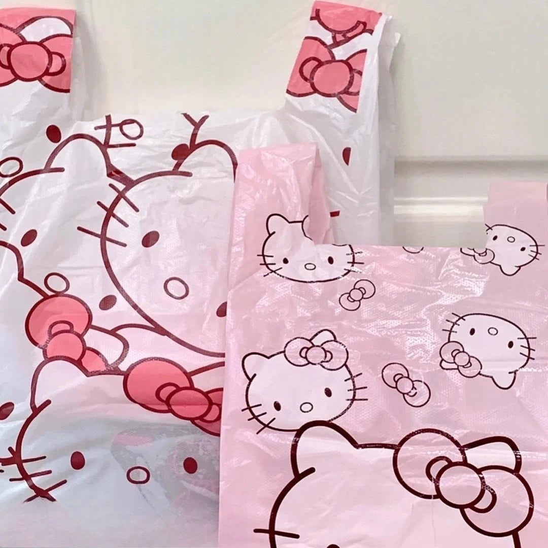 Cute Cartoon Kawaii Hello Kitty Cat Pattern Portable Bin Bag Vest Bag Plastic Bag Pink Tote Bag Storage Bag Household Waste Bag My Store