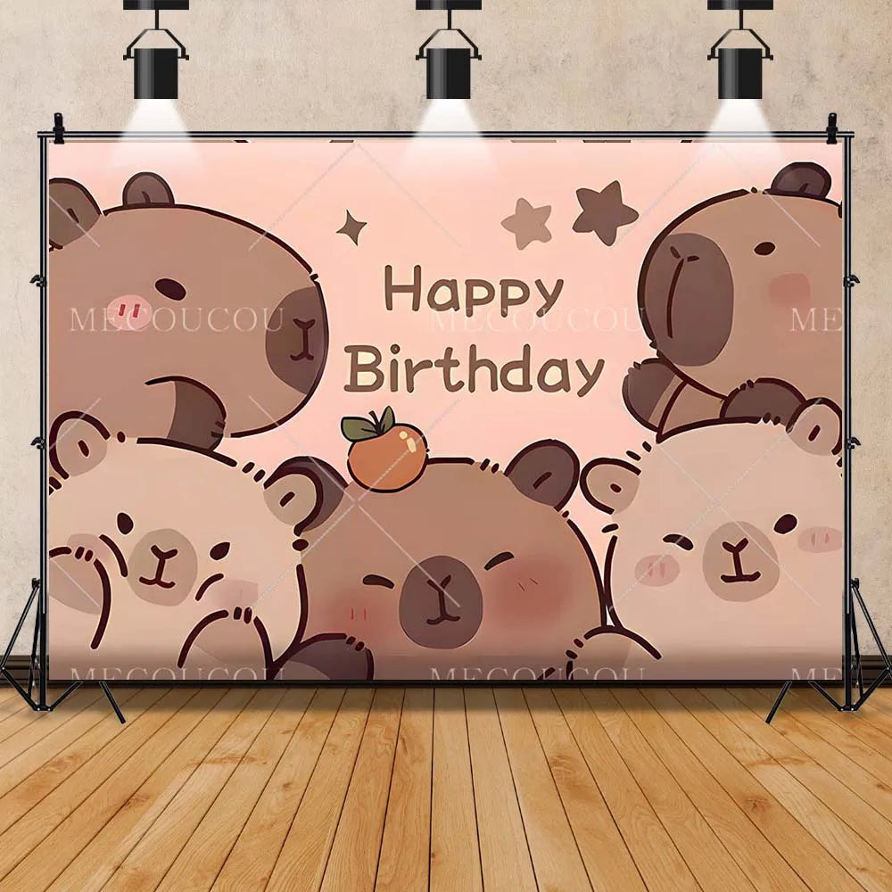 Cartoon cute capybara good luck photography background customizable children's first birthday decoration photo studiophoto props My Store