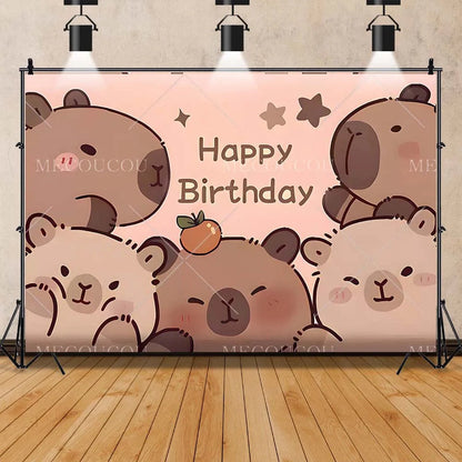 Cartoon cute capybara good luck photography background customizable children's first birthday decoration photo studiophoto props My Store