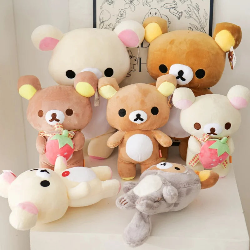White Strawberry Rilakkuma Plush collection Teddy Bear Peluche Anime Bear Kuma Plushies Stuffed Doll Kawaii Room Decor Girl Gift My Store