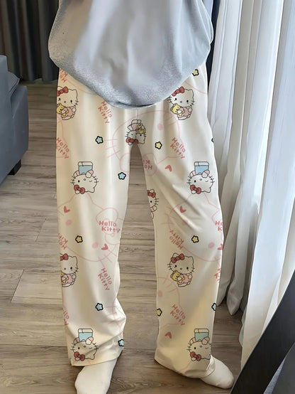 [Hello Kitty Pajama Pants] 3pcs Sanrio Hello Kitty Women's Pajama Pants | Anime Cartoon Couple Sleepwear Trousers, Leisure Home My Store