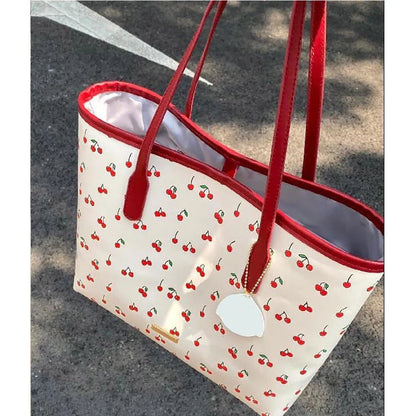 Fashion Cherry Tote Bag Popular Cute Cartoon Women Shoulder Bag New Trend Large Capacity Commuter Bag Student Laptop Bag Handbag My Store