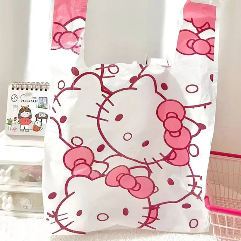 Cute Cartoon Kawaii Hello Kitty Cat Pattern Portable Bin Bag Vest Bag Plastic Bag Pink Tote Bag Storage Bag Household Waste Bag My Store
