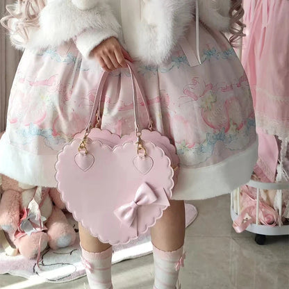 Japanese Lolita Handbag Bow-knot Cookie Heart-shaped Shoulder Bag Highquality Pu Zipper Wallet Brand Design Simple Crossbody Bag My Store