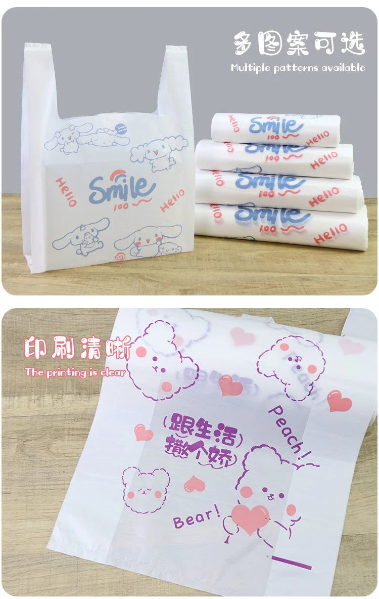100Pcs Anime Hello Kitty Cinnamoroll Doggie Bag Cute Cartoon Printing Portable Plastic Storage Tote Bag For Girls My Store