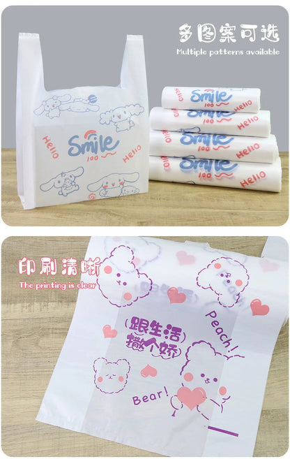 100Pcs Anime Hello Kitty Cinnamoroll Doggie Bag Cute Cartoon Printing Portable Plastic Storage Tote Bag For Girls My Store