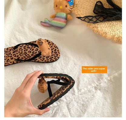 Hello Kitty Flip Flops Cartoon Cute Fashion Summer Women's Rubber Leopard Print Flip Flops Indoor Outdoor Beach Flat Flip Flops My Store