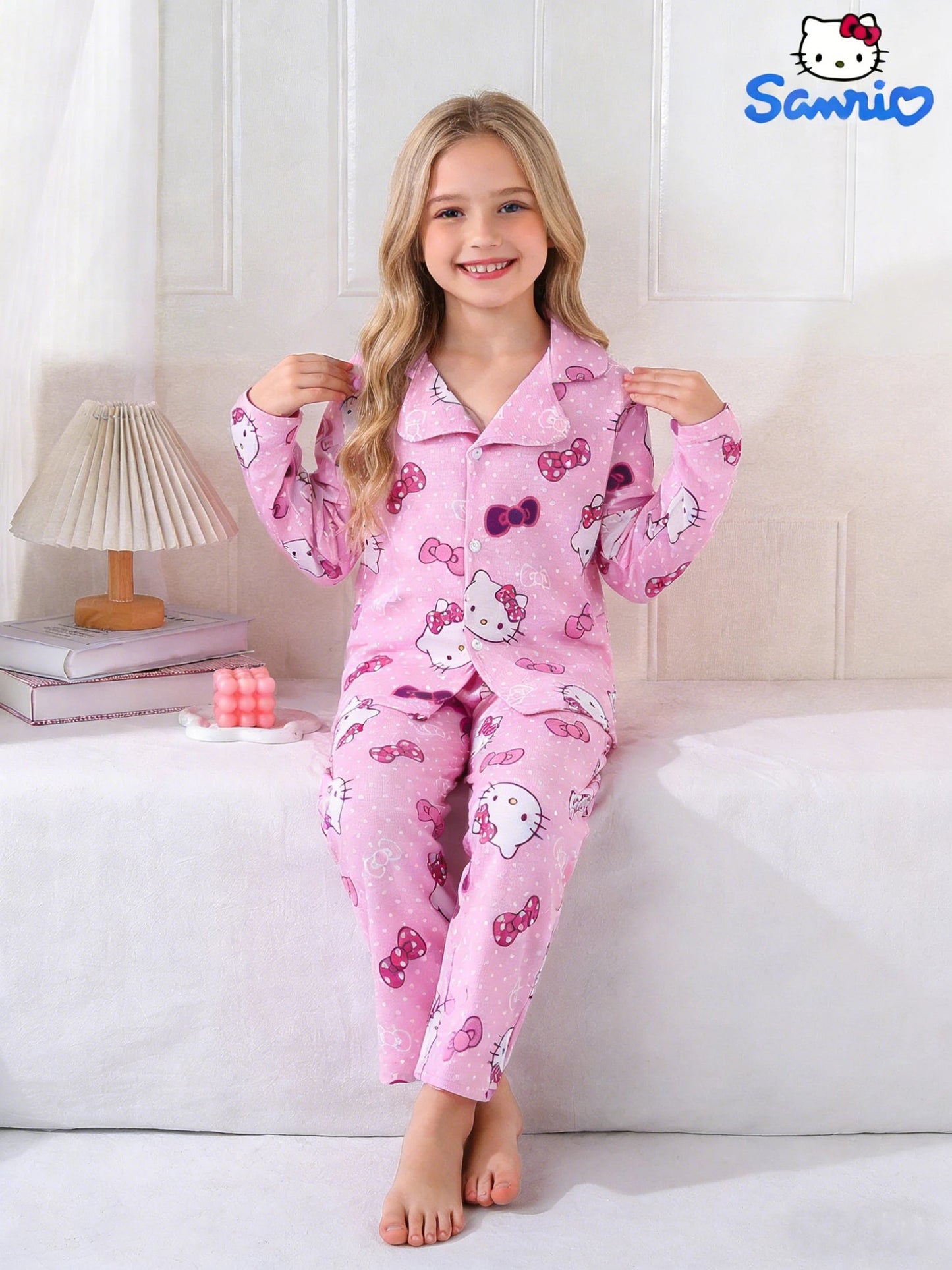 Sanrio Spring/Autumn Girls' Home Clothes, Hello Kitty Long Sleeve Top/Pants, Casual Pajamas/Sleepwear Suitable for Home Wear My Store