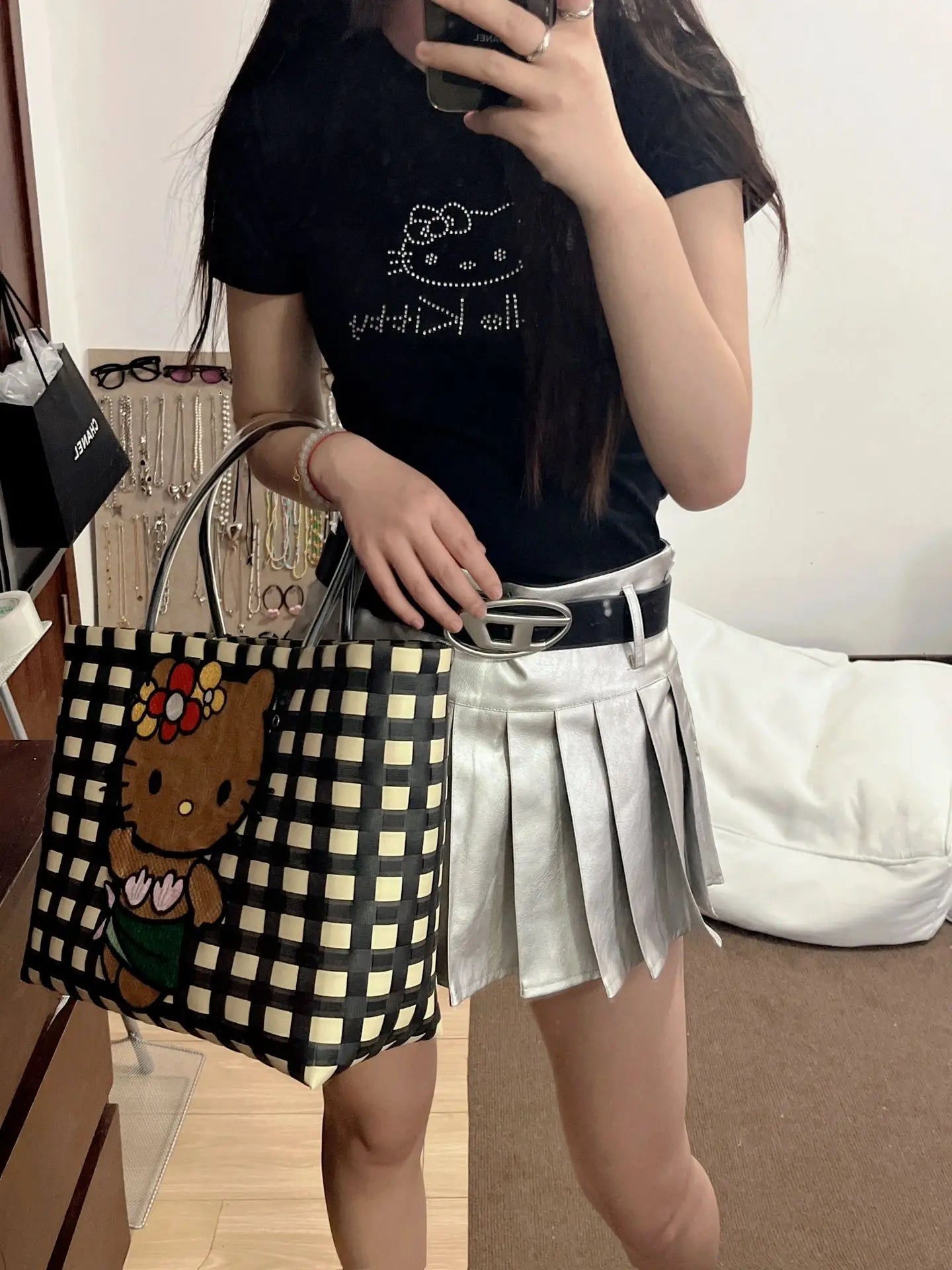 New Hello Kitty Handheld Woven Bag Fashion High Quality Girls' Beach Bag Cartoon Large Capacity Multifunctional Women's Handbag My Store