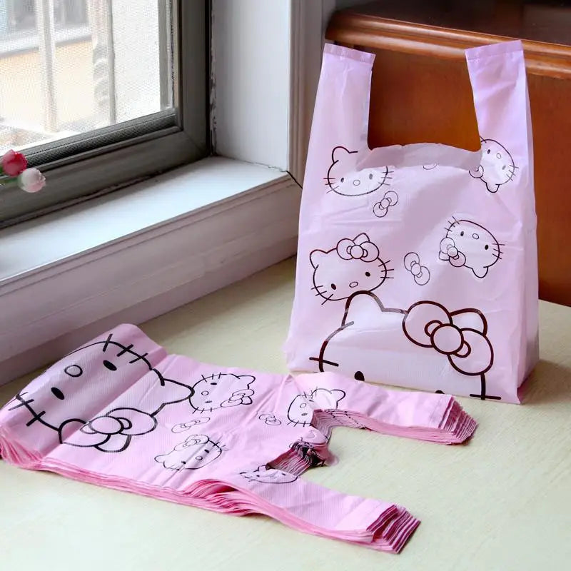 Cute Cartoon Kawaii Hello Kitty Cat Pattern Portable Bin Bag Vest Bag Plastic Bag Pink Tote Bag Storage Bag Household Waste Bag My Store