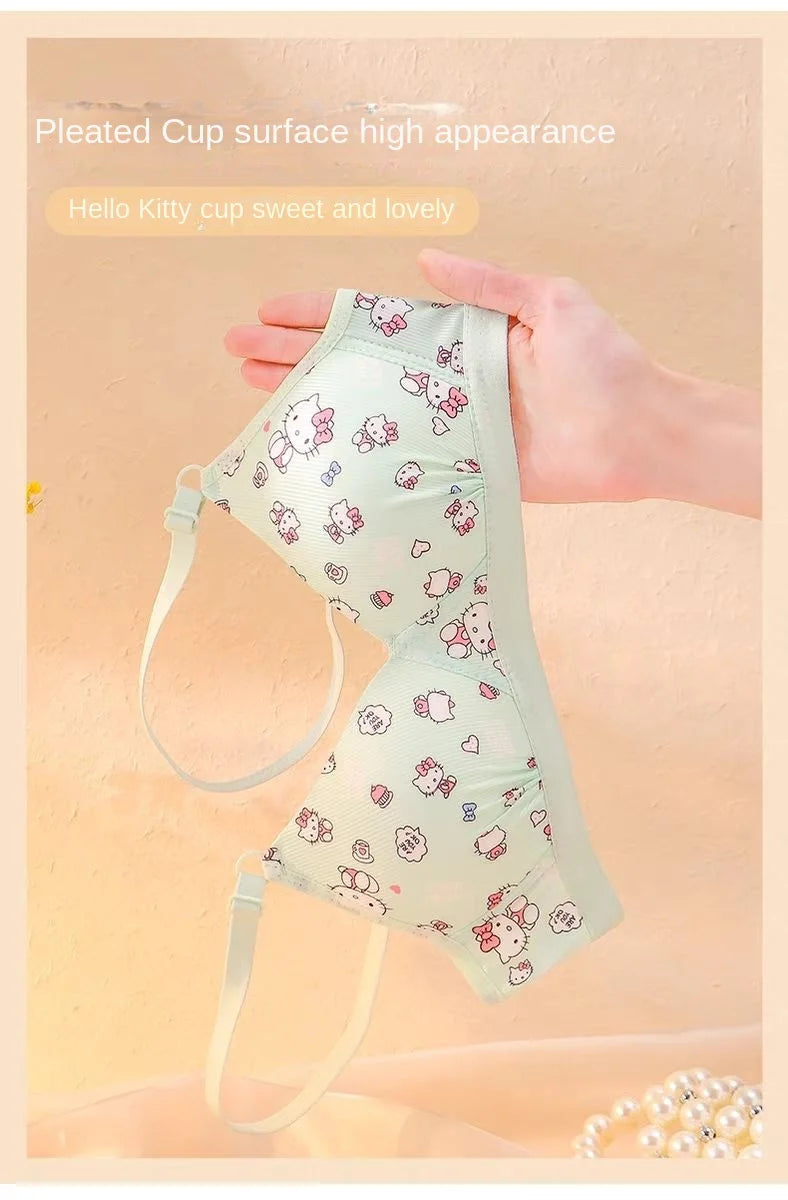 Kawaii Hello Kitty Lingerie Set Cartoon Bra Briefs Women Underwear Soft Comfortable Breathable Wireless Push Up Bra Girl Panties My Store