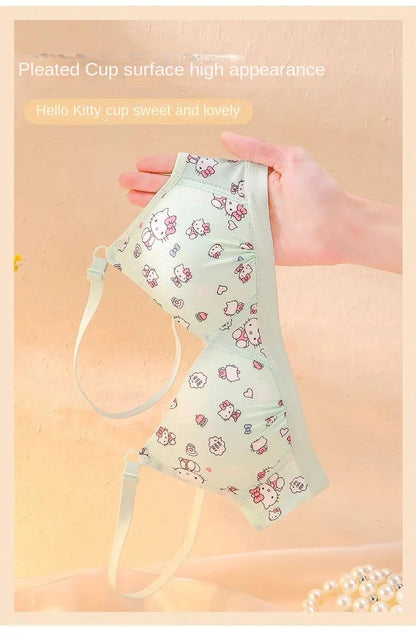Kawaii Hello Kitty Lingerie Set Cartoon Bra Briefs Women Underwear Soft Comfortable Breathable Wireless Push Up Bra Girl Panties My Store