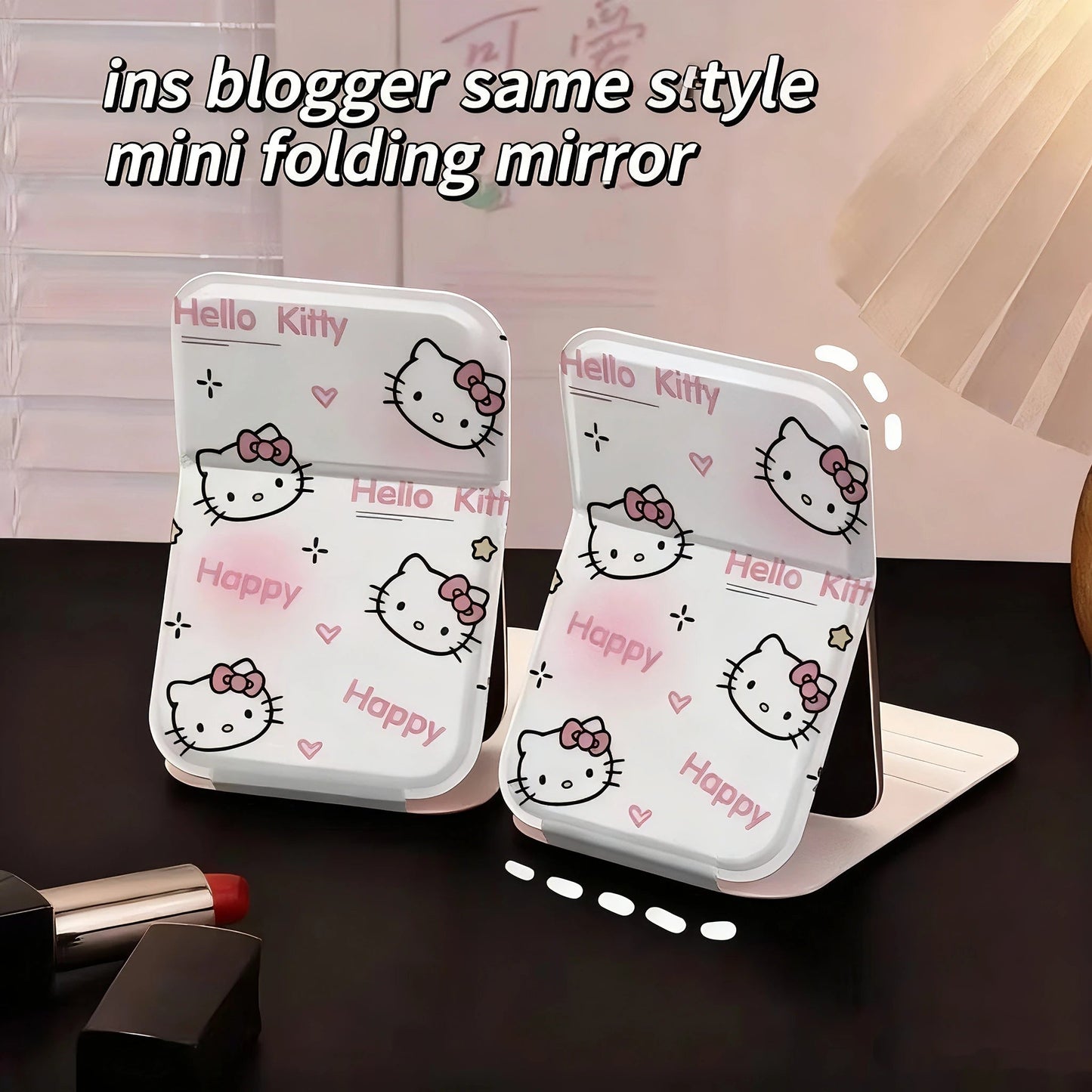 Carry-on portable cartoon Hello Kitty makeup mirror mini folding mirror good-looking cute mirror small mirror kawaii My Store